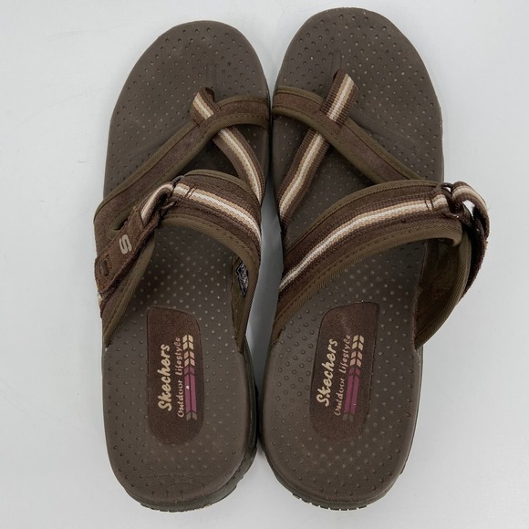 Skechers Leather Slide Thong Sandal Outdoor Lifestyle Adjustable Brown Size 9 - Picture 3 of 11
